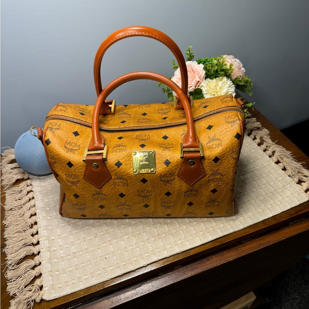Vintage MCM Visetos Boston Bag in Glam Camel Leather